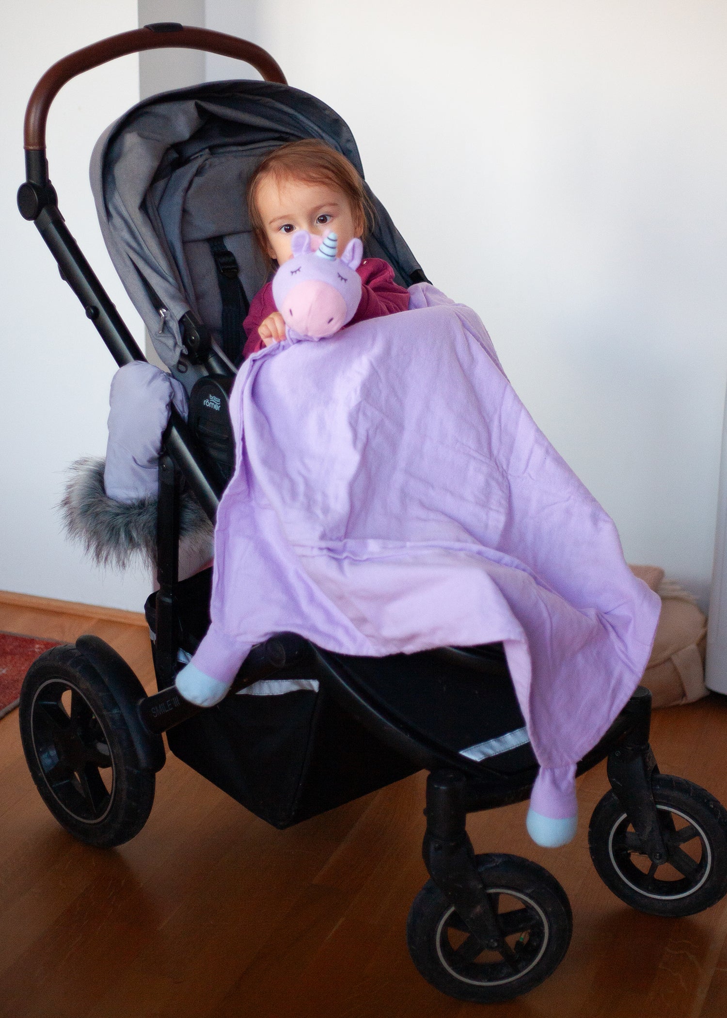 Babydecke Baumwolle, Geschenk zur Geburt Mädchen, Kinderwagen mit Kind